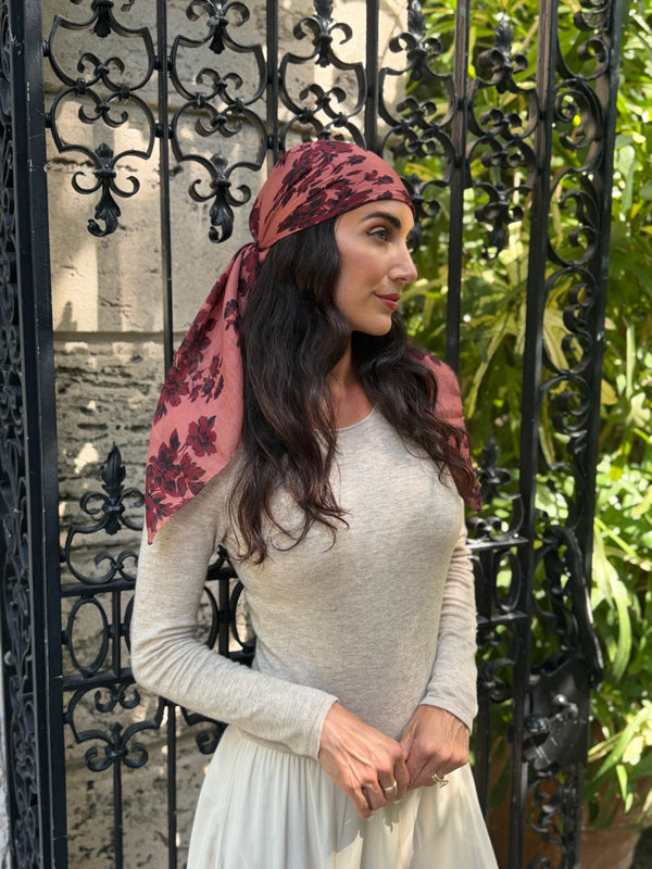 Crimson Rose Square Head Scarf