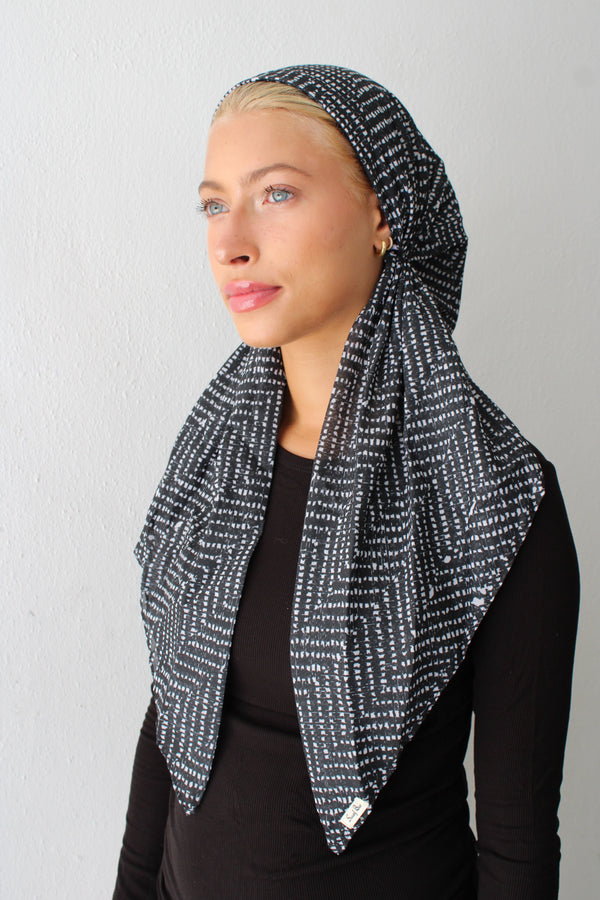 CLASSIC PRETIED Midnight Herringbone Head Scarf (WITH VELVET GRIP)