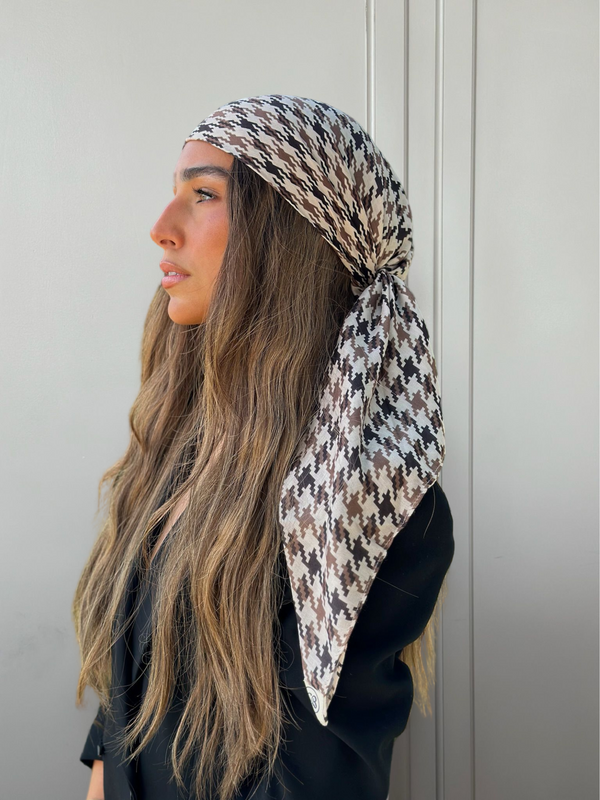 Neutral Houndstooth Square Head Scarf