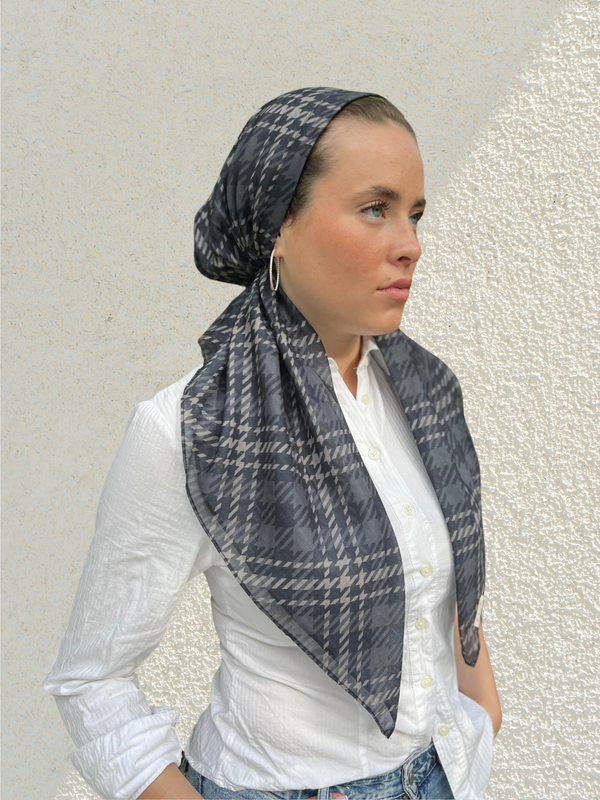 CLASSIC PRETIED Winter Houndstooth Head Scarf (WITH VELVET GRIP)