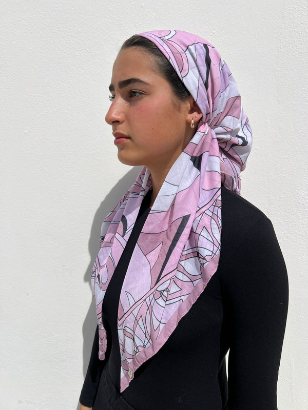 CLASSIC PRETIED Pucci Inspired Lilac Mirage Head Scarf (WITH VELVET GRIP)