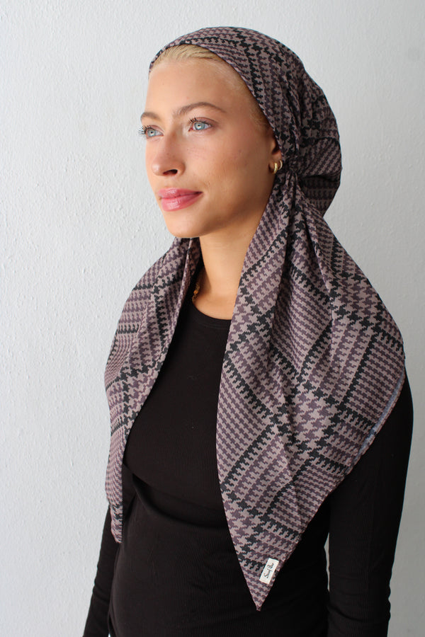CLASSIC PRETIED Ash Houndstooth Head Scarf (WITH VELVET GRIP)