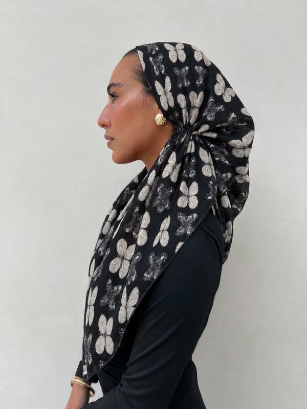 VERSATILE PRETIED Butterfly Noir Head Scarf