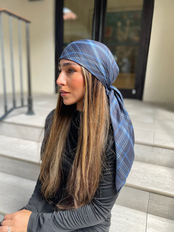 Blue Mist Plaid Square Head Scarf