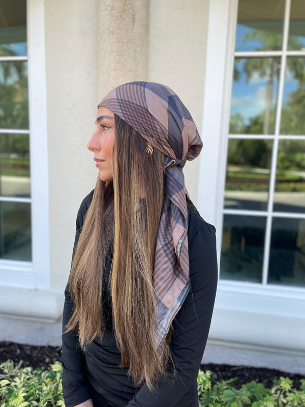 Caramel Plaid Square Head Scarf