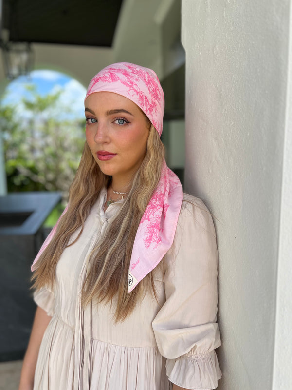 Pink Floral Toile Square Head Scarf