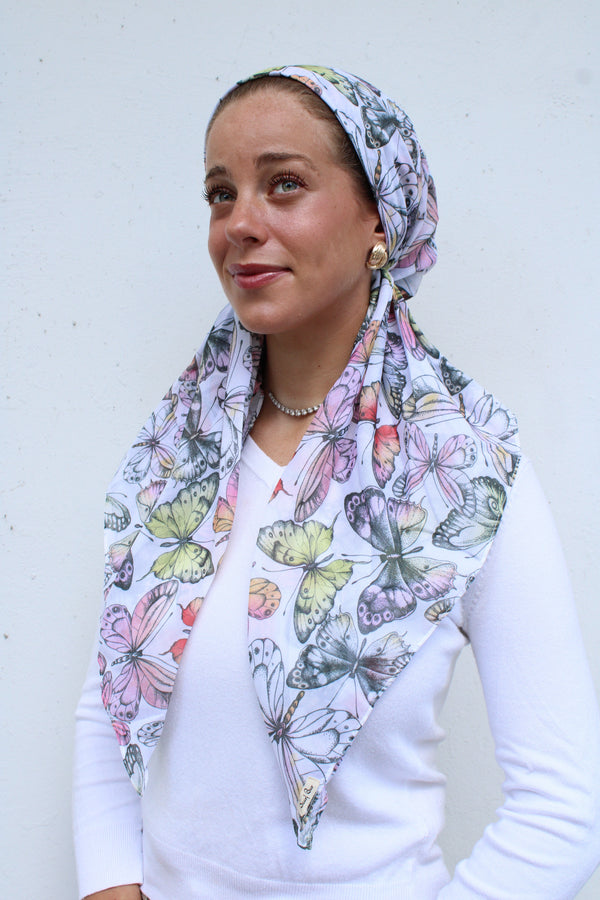 CLASSIC PRETIED Pastel Butterfly Head Scarf (WITH VELVET GRIP)
