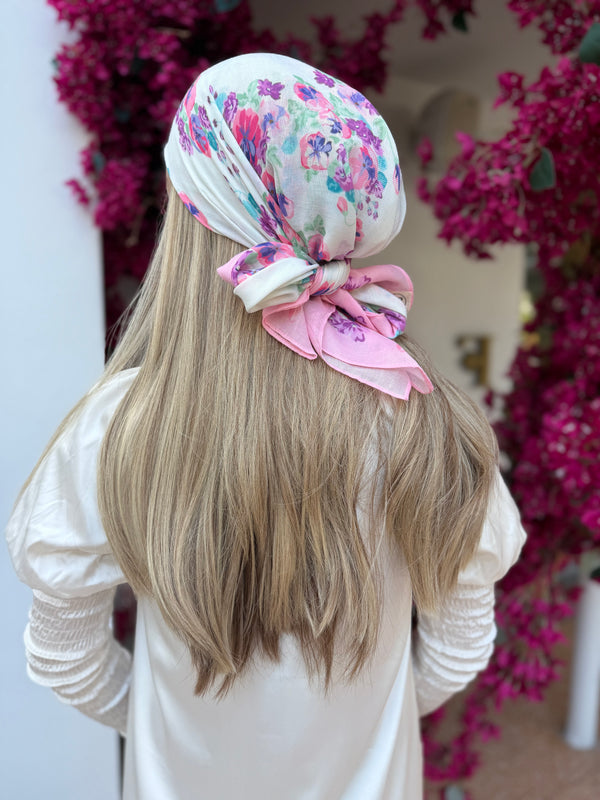Blush Multi Floral Collection Square Head Scarf