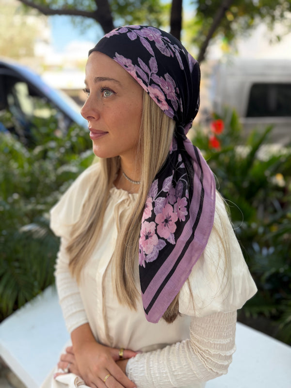 Black Mauve Floral Collection Square Head Scarf