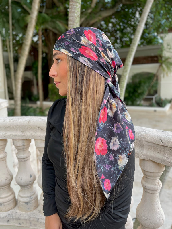 Midnight Rose Garden Square Head Scarf