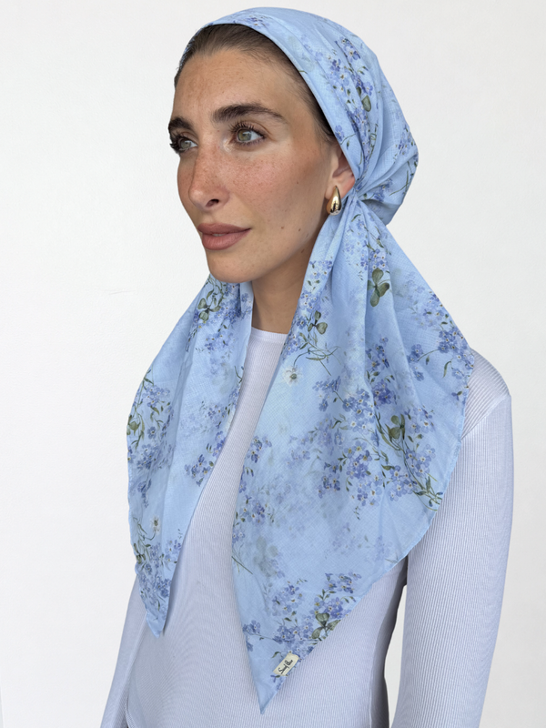 CLASSIC PRETIED Bluebell Mist Head Scarf (WITH VELVET GRIP)