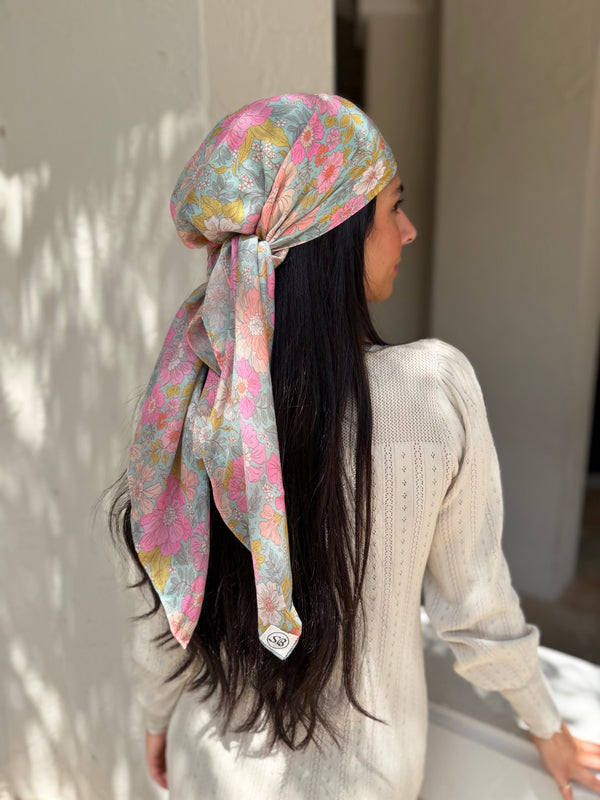 Camellia Sky Square Head Scarf
