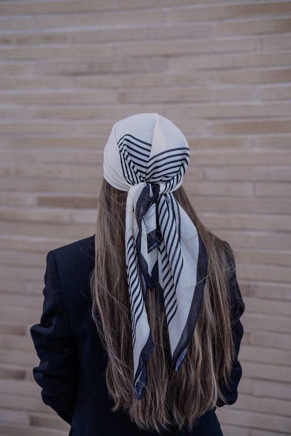 Stripped Cream Square Head Scarf