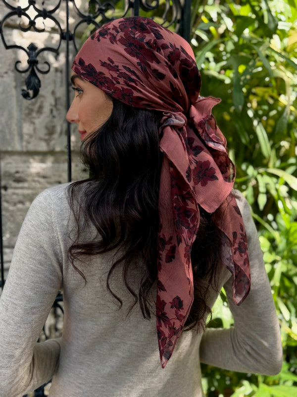Crimson Rose Square Head Scarf