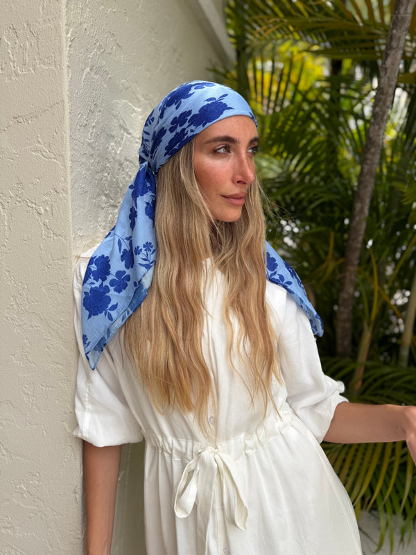 Azure Bloom Square Head Scarf