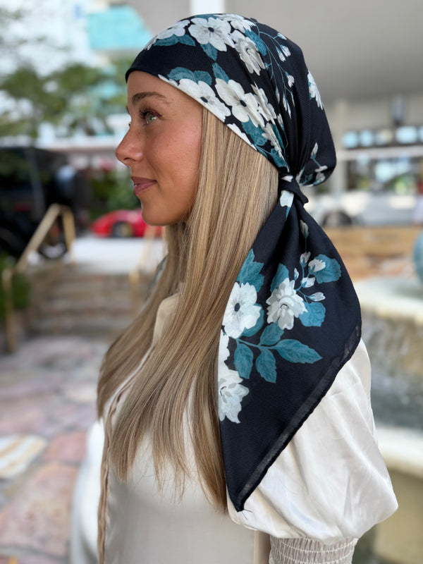 Black Cream Floral Collection Square Head Scarf