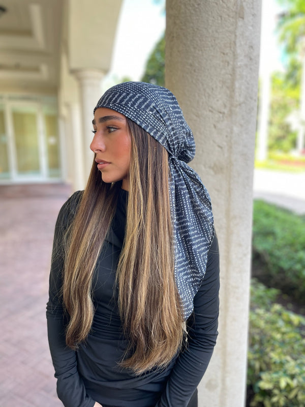 Midnight Herringbone Square Head Scarf