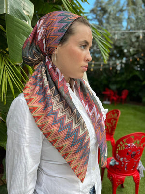 CLASSIC PRETIED Fall Missoni Inspired Head Scarf (WITH VELVET GRIP)