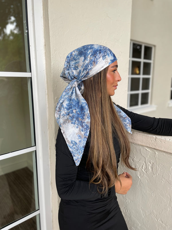 Whimsical Blue Garden Square Head Scarf