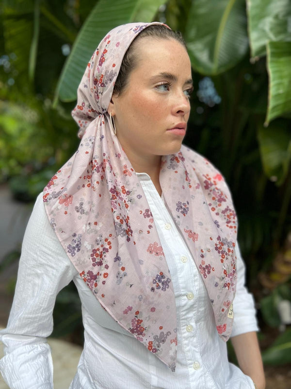 CLASSIC PRETIED Neutral Mini Floral Head Scarf (WITH VELVET GRIP)