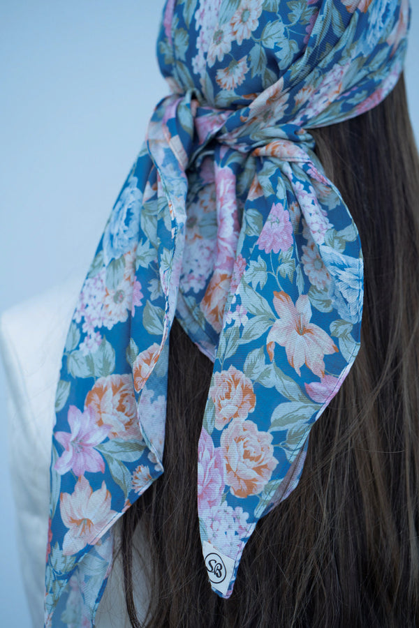 Blue Wildflower Square Head Scarf
