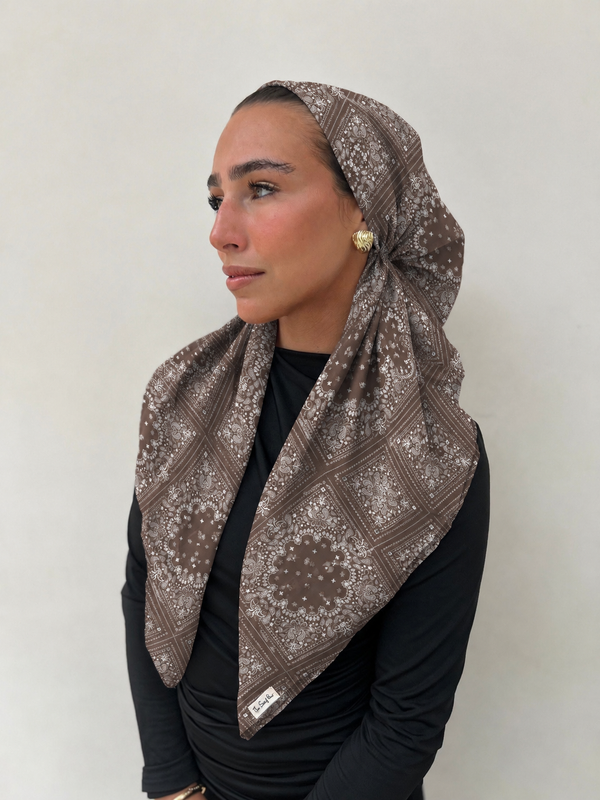 CLASSIC PRETIED Mocha Paisley Patchwork Head Scarf