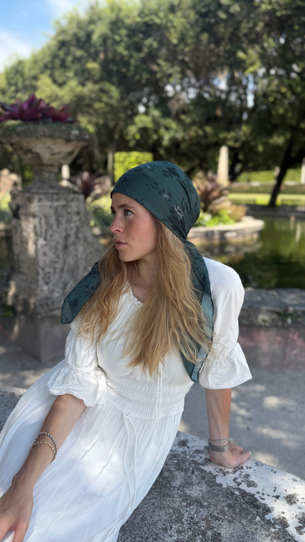 Emerald Bloom Square Head Scarf