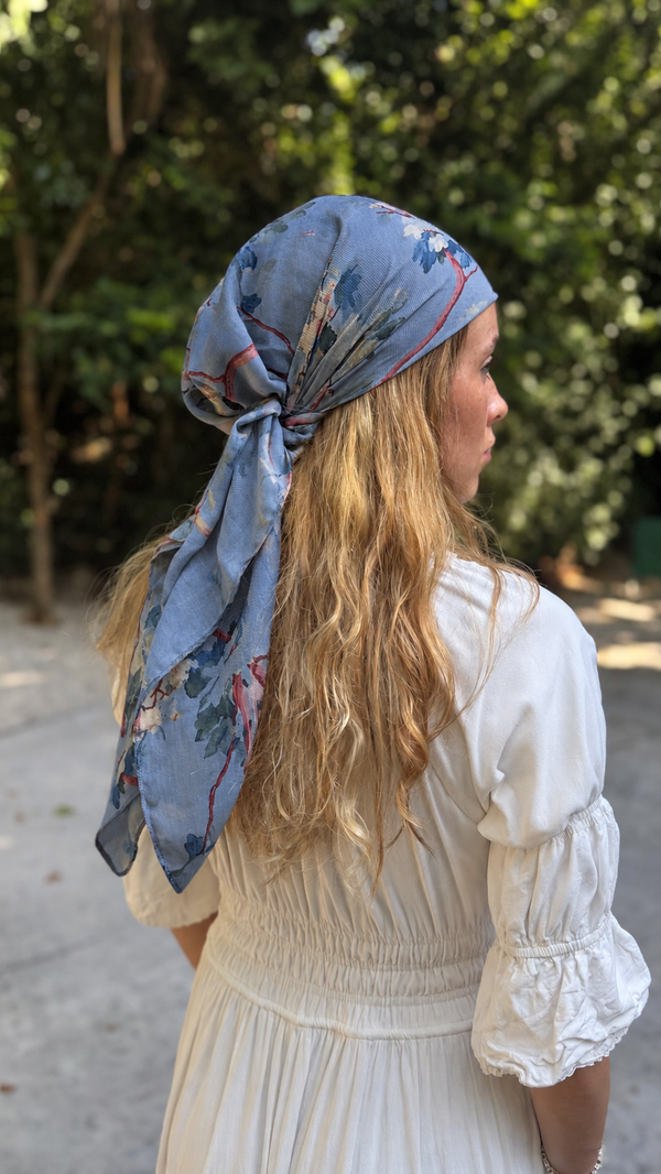 Blue Willow Square Head Scarf