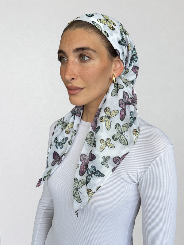 SHORT CLASSIC PRETIED Butterfly Muse Head Scarf (WITH VELVET GRIP)