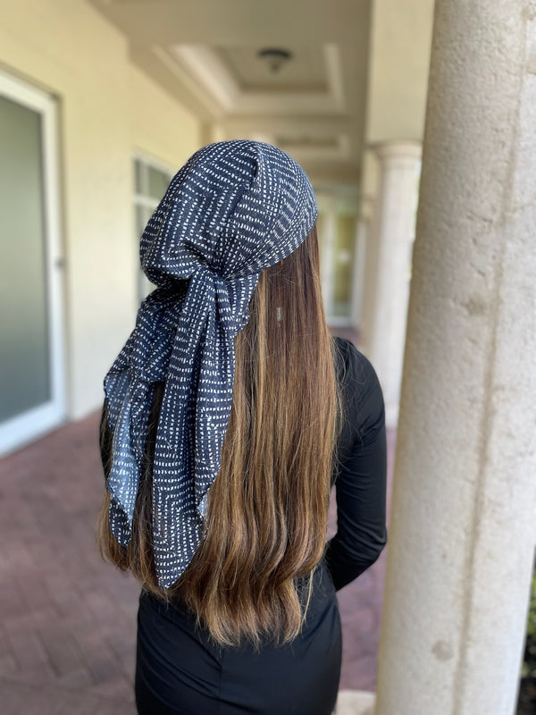 Midnight Herringbone Square Head Scarf