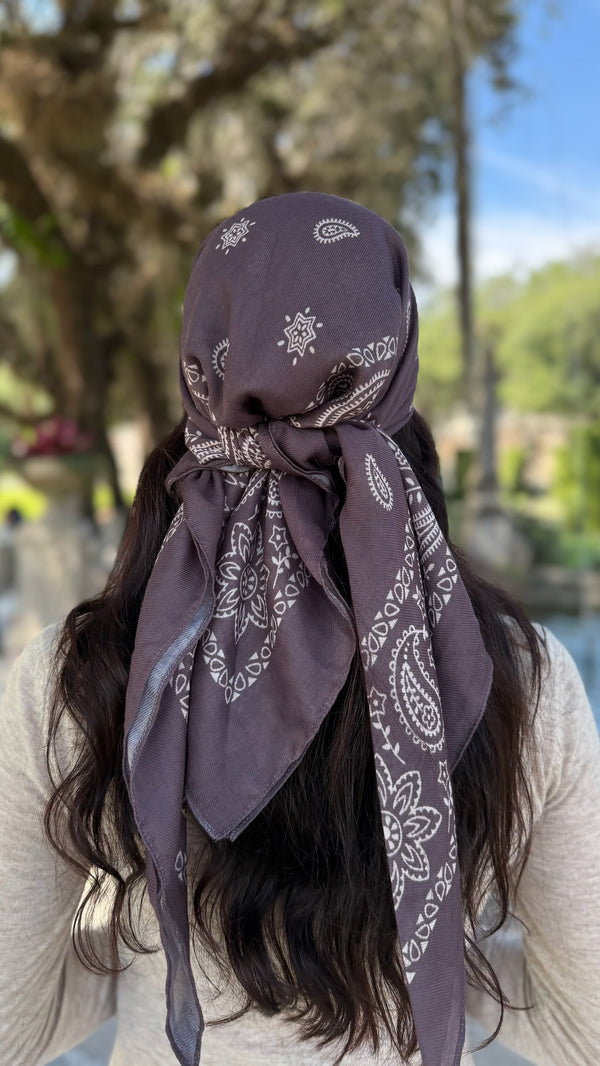 Paisley Chocolate Brown Square Head Scarf
