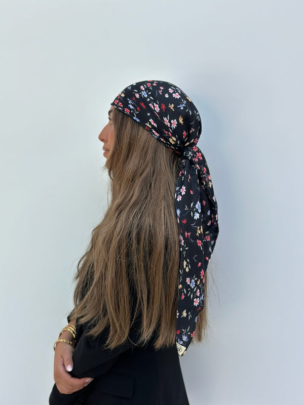 Black Vibrant Floral Square Head Scarf