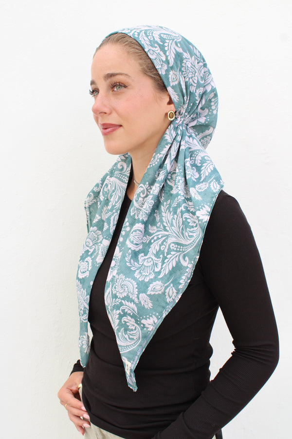 CLASSIC PRETIED Sage Motif Head Scarf (WITH VELVET GRIP)