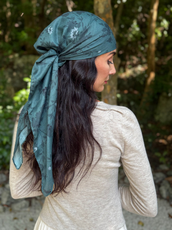 Emerald Bloom Square Head Scarf