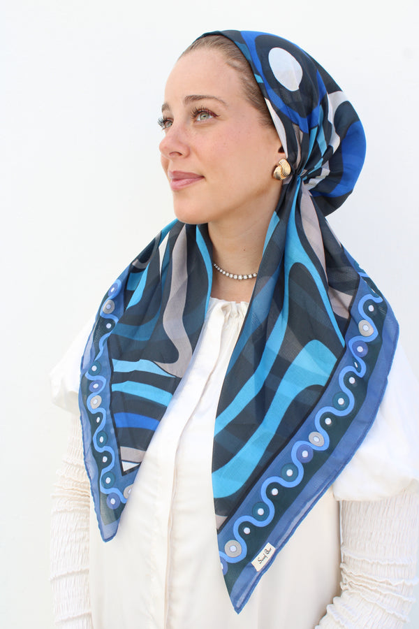 CLASSIC PRETIED Inspired Midnight Wave Head Scarf (WITH VELVET GRIP)