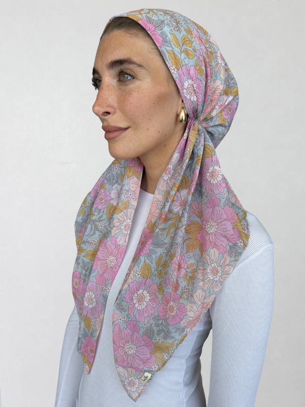 CLASSIC PRETIED Camellia Sky Head Scarf (WITH VELVET GRIP)
