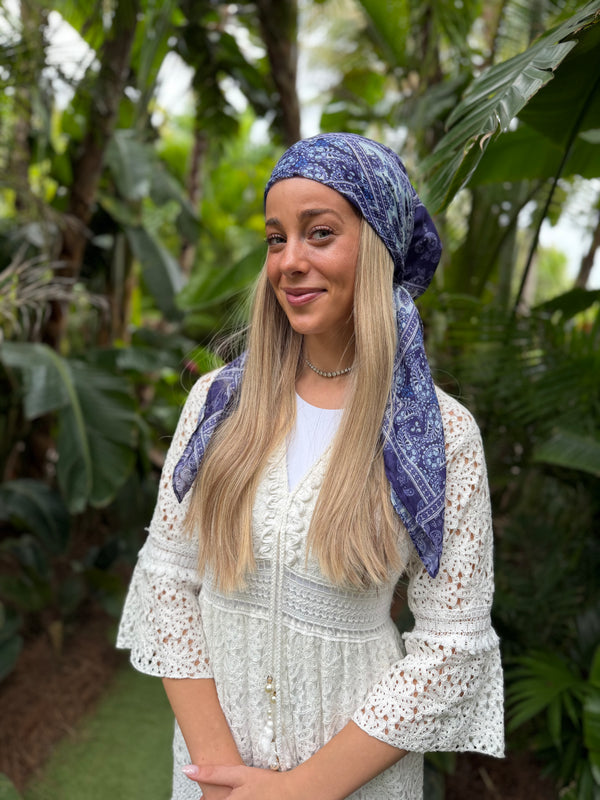 Denim Paisley Patchwork Square Head Scarf