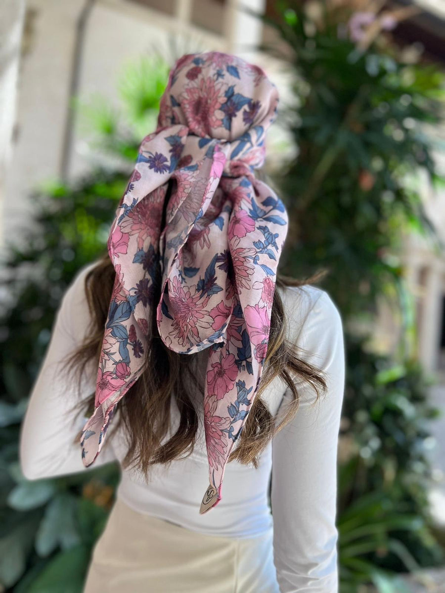 Pink Fall Floral Head Scarf