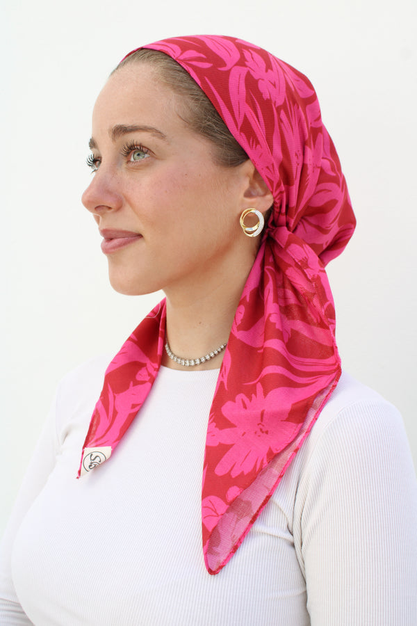 Hot Pink Hibiscus Square Head Scarf