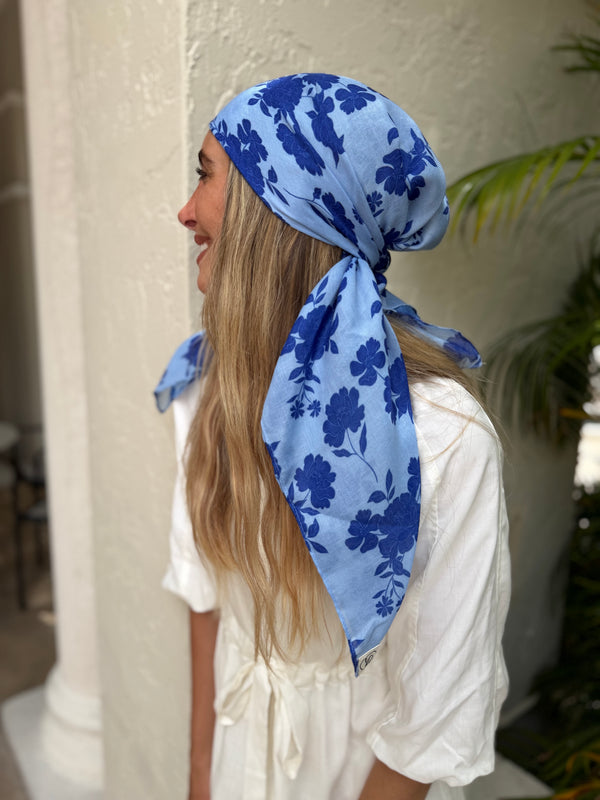 Azure Bloom Square Head Scarf