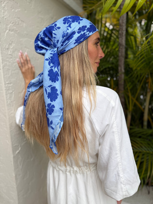 Azure Bloom Square Head Scarf