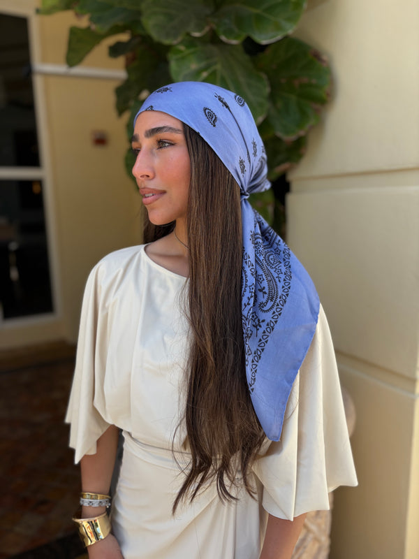 Paisley Dusty Blue Square Head Scarf