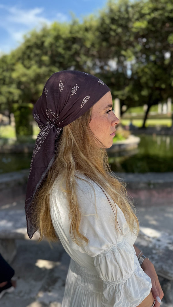 Paisley Chocolate Brown Square Head Scarf