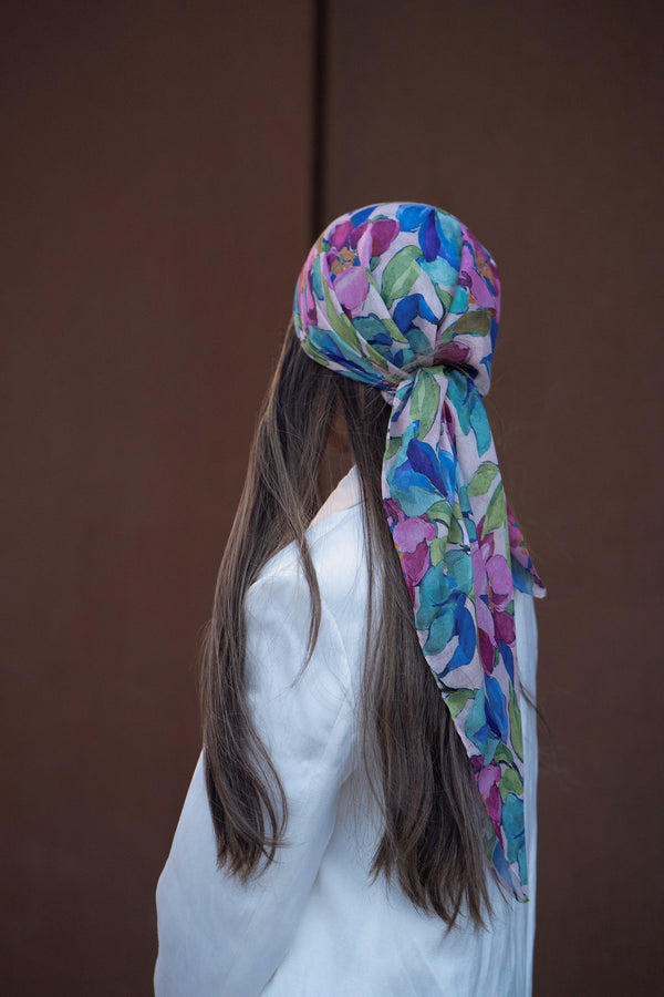 Water Color Petals Square Head Scarf