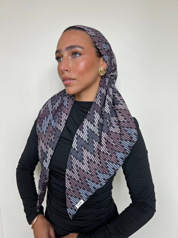 CLASSIC PRETIED Taupe Chevron Head Scarf (WITH VELVET GRIP)
