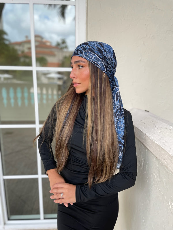 Midnight Paisley Square Head Scarf