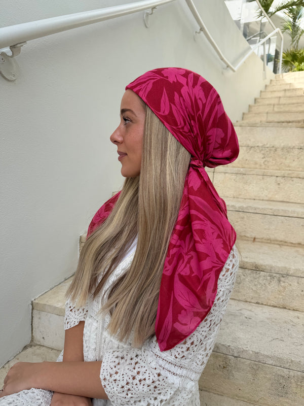Hot Pink Hibiscus Square Head Scarf