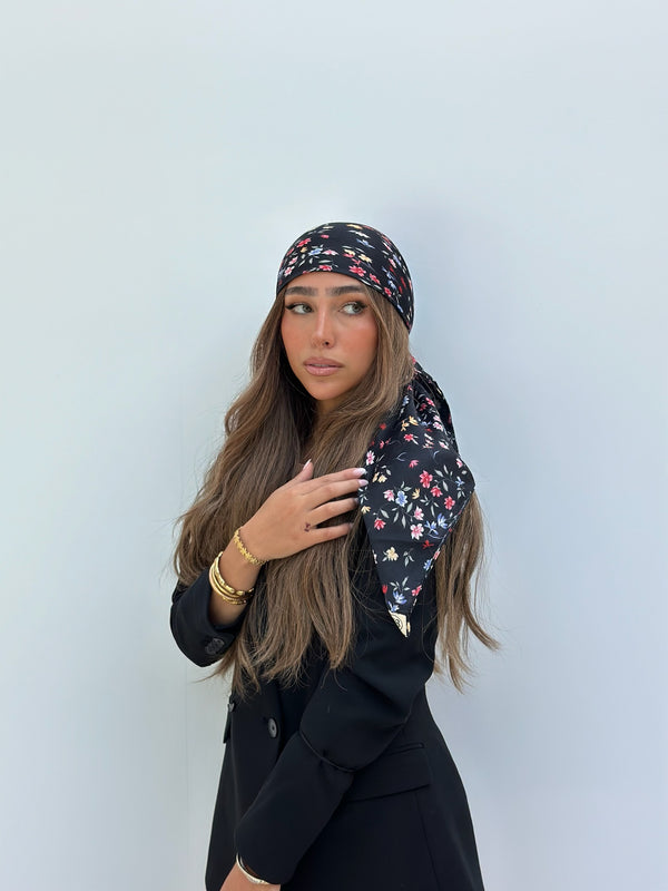 Black Vibrant Floral Square Head Scarf