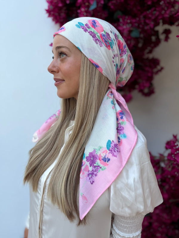 Blush Multi Floral Collection Square Head Scarf