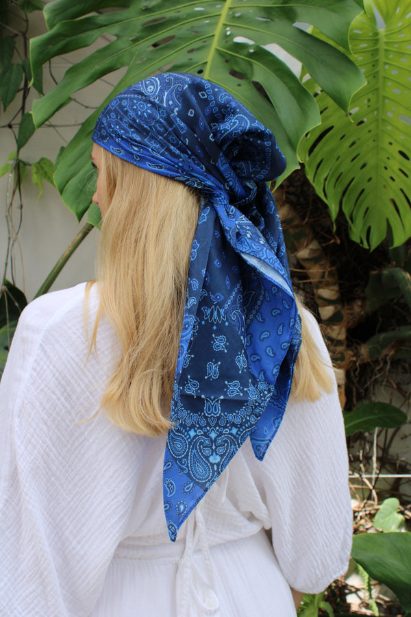 Blue Paisley Patchwork Square Head Scarf